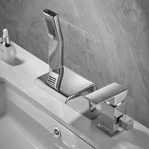 XJTNLB 3 Loch Mischbatterie Badewanne Wasserfall Badewannenarmatur Crome mit Herausziehbarem Handbrause XJTNLB 3 Loch Mischbatterie Badewanne Wasserfall Badewannenarmatur Crome mit Herausziehbarem Handbrause von XJTNLB