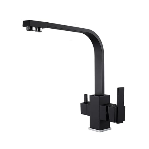 XJTNLB 3 Wege Küchenarmatur Küche Schwarz Trinkwasserhahn mit 2 Hebel Drei-Wege-Wasserhahn 3 in 1 Armatur Küche 360° Drehbar von XJTNLB