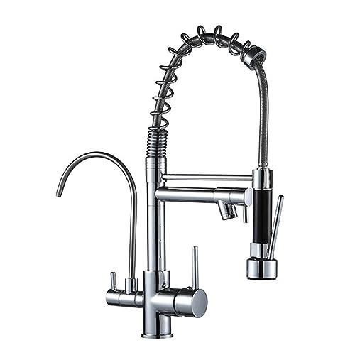 XJTNLB 3 Wege Küchenarmatur mit Brause Ausziehbar Wasserhahn Küche für Wasserfilter Spiral Spring Schwenkbarer 3 in 1 Mischbatterie Küche für Wasserfilter Wasserhahn Messing von XJTNLB