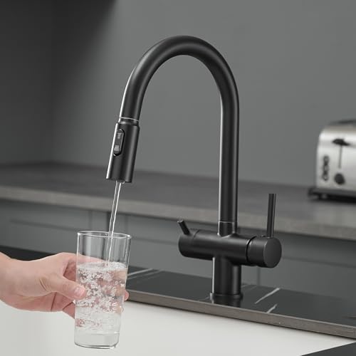 XJTNLB 3 Wege Wasserhahn Küche Ausziehbar Schwarz 3 in 1 Mischbatterie Küche für Wasserfilter Drei-Wege-Wasserhahn Zweigriffarmatur Küche XJTNLB 3 Wege Wasserhahn Küche Ausziehbar Schwarz 3 in 1 Mischbatterie Küche für Wasserfilter Drei-Wege-Wasserhahn Zweigriffarmatur Küche von XJTNLB