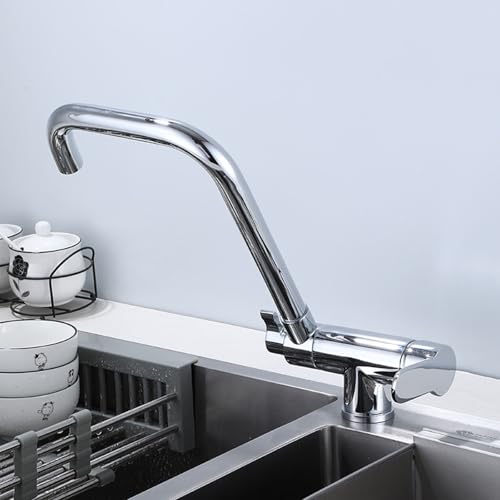 XJTNLB 3 Wege Wasserhahn Küche Chrom Vorfenster Armatur Küche 3 in 1 Spültischarmatur Einhebel Wasserhahn für Küche von XJTNLB