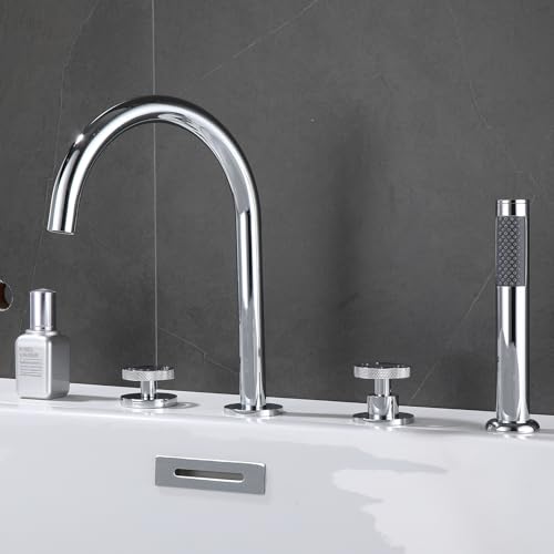 XJTNLB 4 Loch Badewannenarmatur Chrome mit Herausziehbarem Handbrause Duscharmatur mit Schwanenhals Auslauf Einhebelmischer Dusche XJTNLB 4 Loch Badewannenarmatur Chrome mit Herausziehbarem Handbrause Duscharmatur mit Schwanenhals Auslauf Einhebelmischer Dusche von XJTNLB
