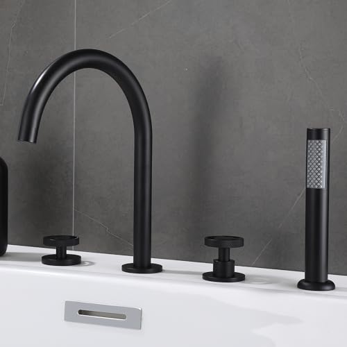 XJTNLB 4 Loch Badewannenarmatur Schwarz mit Herausziehbarem Handbrause Duscharmatur mit Schwanenhals Auslauf Mischbatterie Dusche XJTNLB 4 Loch Badewannenarmatur Schwarz mit Herausziehbarem Handbrause Duscharmatur mit Schwanenhals Auslauf Mischbatterie Dusche von XJTNLB