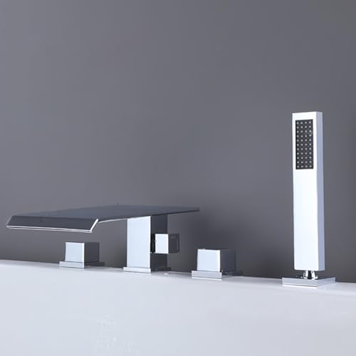 XJTNLB 4 Loch Badewannenarmatur Wasserfall, Armatur Badewanne mit Brause Bad Armaturen Badewanne Set Chrom-B von XJTNLB