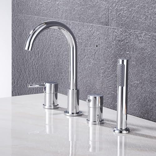 XJTNLB 4-Loch-Badewannenarmatur mit Handbrause, Einhebelmischer Dusche Duschbatterie Modern 360° Drehbar Dusche Badewanne Armaturen Set Chrom von XJTNLB