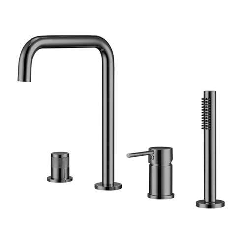 XJTNLB 4-Loch Wannenrandarmatur Badewannenarmatur Grau Wasserhahn Badewanne mit Dusche Einhebelmischer Dusche mit Handbrause-B von XJTNLB
