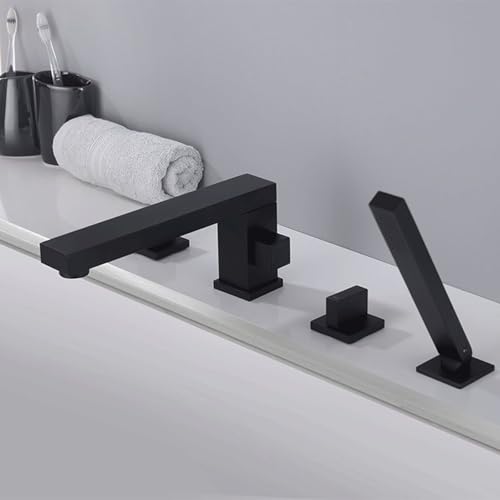 XJTNLB 4 Loch Wannenrandarmatur Badewannenarmatur mit Handbrause Schwarz Wasserhahn Schwenkbar Mischbatterie Dusche Set XJTNLB 4 Loch Wannenrandarmatur Badewannenarmatur mit Handbrause Schwarz Wasserhahn Schwenkbar Mischbatterie Dusche Set von XJTNLB