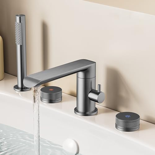 XJTNLB 4Er Badewannenarmatur Mischbatterie Dusche mit Herausziehbarem Handbrause Duscharmatur Grau mit Drehgriff Badewanne XJTNLB 4Er Badewannenarmatur Mischbatterie Dusche mit Herausziehbarem Handbrause Duscharmatur Grau mit Drehgriff Badewanne von XJTNLB