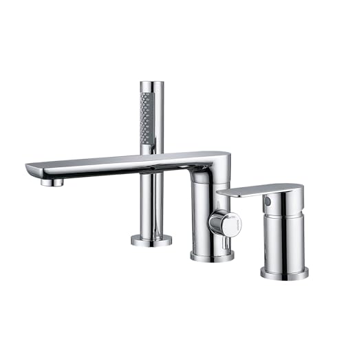 XJTNLB Badarmatur Badewanne Chrom Badewannenarmatur 3 Loch Messing Einhebelmischer Badewanne Armatur Dusche Set von XJTNLB