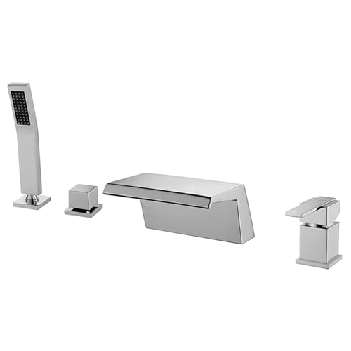XJTNLB Badewannenarmatur Chrom Wasserfall Armatur Badewanne 4 Loch Badarmatur Badewanne mit Brause von XJTNLB