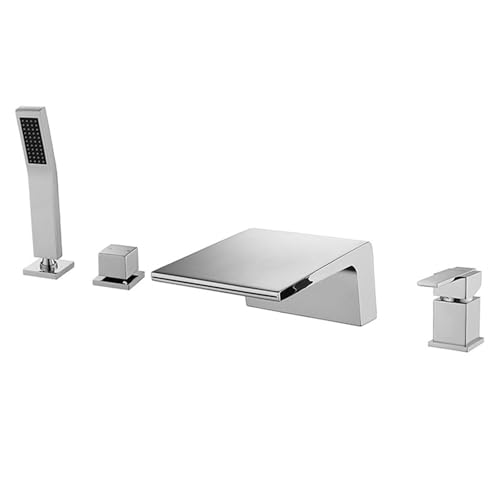 XJTNLB Badewannenarmatur Chrom Wasserfall Wannenarmatur 4 Loch Mischbatterie Badewanne mit Brause von XJTNLB