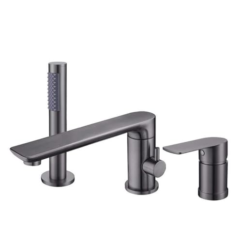 XJTNLB Badewannenarmatur Mit Handbrause Duscharmatur Einhebelmischer Wannenrandarmatur 3 Loch Wasserhahn Drehbar für Badezimmer,Pistolengrau von XJTNLB