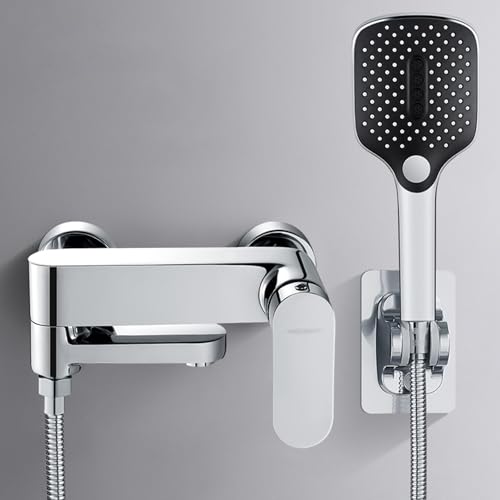 XJTNLB Badewannenarmatur Wandmontage Chrom Mischbatterie Dusche mit Brause 90° Schwenkbar Duscharmatur Einhebelmischer-B von XJTNLB