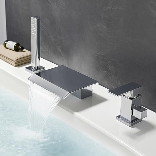 XJTNLB Badewannenarmatur Wasserfall Chrom 3 Loch Mischbatterie Badewanne mit Brause Wasserhahn Dusche Set XJTNLB Badewannenarmatur Wasserfall Chrom 3 Loch Mischbatterie Badewanne mit Brause Wasserhahn Dusche Set von XJTNLB