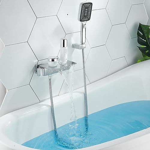 XJTNLB Badewannenarmatur mit Brause Modern Wasserhahn Bad Wasserfall Einhebelmischer Dusche Bad Armaturen Badewanne Chrom von XJTNLB