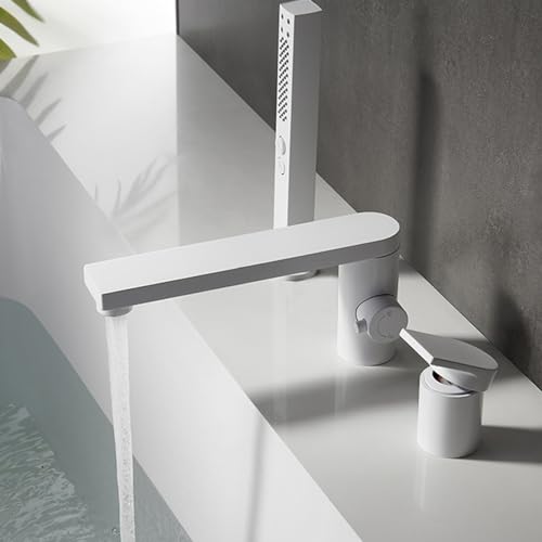 XJTNLB Badewannenarmatur mit Brause Wasserhahn Dusche Weiß Wannenrandarmatur 3 Loch Dual-Modus Handbrause 360°Drehbar Auslauf von XJTNLB