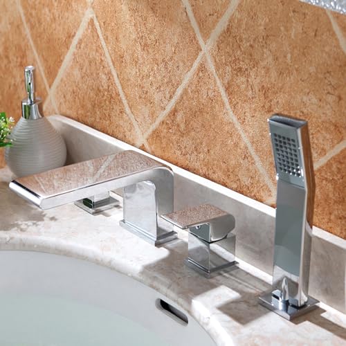 XJTNLB Badewannenarmatur mit Handbrause 4 Loch Armatur Badezimmer Badewanne Wasserfall Duscharmatur Einhebelmischer Chrome XJTNLB Badewannenarmatur mit Handbrause 4 Loch Armatur Badezimmer Badewanne Wasserfall Duscharmatur Einhebelmischer Chrome von XJTNLB