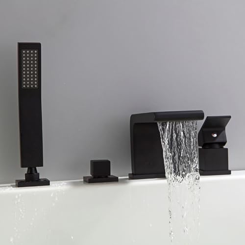 XJTNLB Badewannenarmatur mit Handbrause 4 Loch Armatur Badezimmer Badewanne Wasserfall Duscharmatur Einhebelmischer Schwarz XJTNLB Badewannenarmatur mit Handbrause 4 Loch Armatur Badezimmer Badewanne Wasserfall Duscharmatur Einhebelmischer Schwarz von XJTNLB