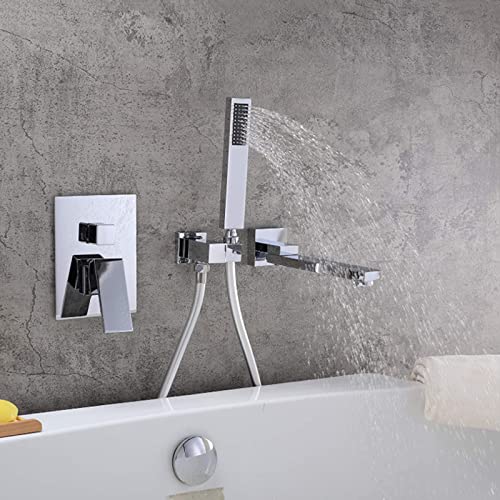 XJTNLB Badewannenarmatur mit Handbrause Schwenkbarer Auslauf Mischbatterie Badewanne Unterputz mit Handbrause Einhebelmischbatterie,Chrom von XJTNLB