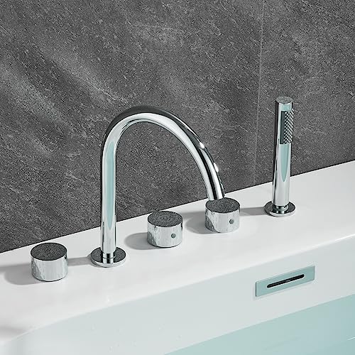 XJTNLB Badewannenarmaturen 5 Loch Wannenrandarmatur Armatur Dusche Badewanne 360° Drehbarer Auslauf Mischbatterie Dusche mit Handbrause Dusche Zwei Griffe, Chrom, C von XJTNLB