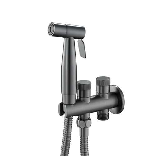 XJTNLB Bidet Dusche Sprayer für Toilettete Kaltwasserhahn Bidet Dusche Handbrause Wasserhahn Wand Wasserhahn mit Doppelgriff Portable Bidet Handbrause für Toilette Messing,Pistolengrau von XJTNLB