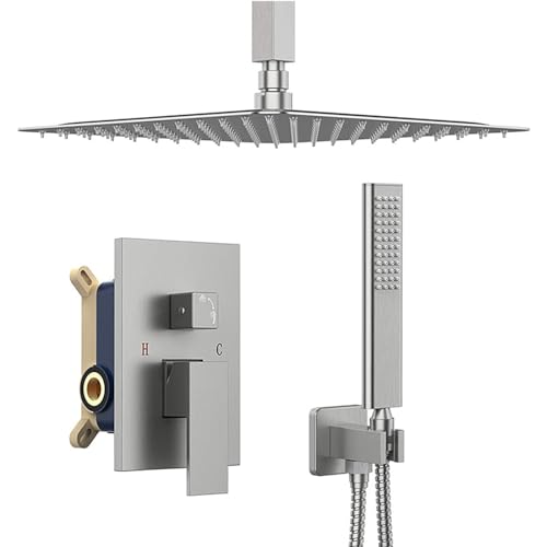 XJTNLB Duscharmatur Unterputz Set Gebürstet Quadrat Armatur Dusche Set 10 in Regendusche Duschbrause mit Schlauch von XJTNLB