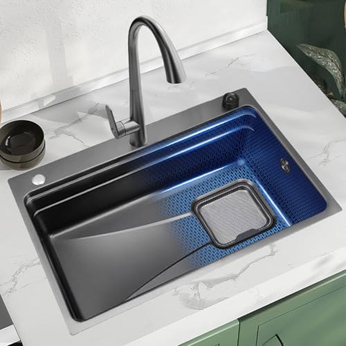 XJTNLB Edelstahlspüle Waschbecken Küche Edelstahl Spüle Gunmetal Graue mit Armatur und Thekenablauf 75 * 48 cm XJTNLB Edelstahlspüle Waschbecken Küche Edelstahl Spüle Gunmetal Graue mit Armatur und Thekenablauf 75 * 48 cm von XJTNLB