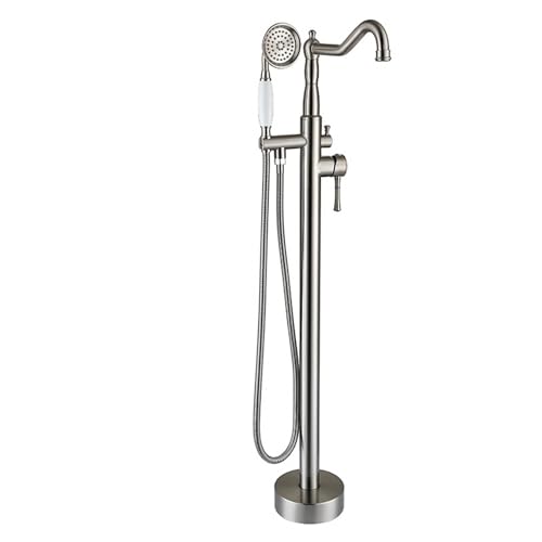 XJTNLB Freistehende Badewannenarmatur Mischbatterie Dusche Retro 360° Schwenkbar Duscharmatur Einhebelmischer mit Handbrause und Duschschlauch-Gebürstet von XJTNLB