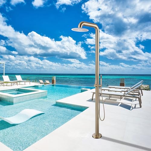XJTNLB Gartendusche Aussendusche Freistehend Gold Gebürstet Gartendusche Edelstahl Warm Kalt Pool Dusche Regendusche 30Cm Edelstahl von XJTNLB