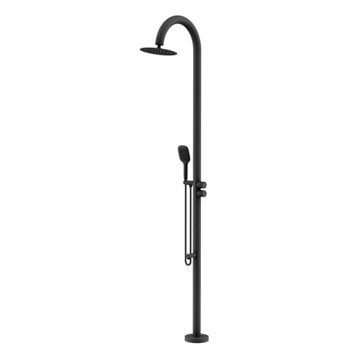 XJTNLB Gartendusche Aussendusche Freistehend Schwarz Mit Kopf- und Handbrause Ausgestattet, Garten Dusche Outdoor Edelstahl von XJTNLB