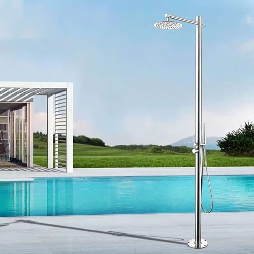 XJTNLB Gartendusche Pooldusche Außenendusche Gebürsteter Edelstahl mit Überkopfdusche, Handbrause Aussendusche Kalt Warm von XJTNLB