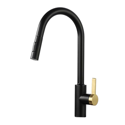 XJTNLB Küchenarmatur Ausziehbar Sensor Schwarz und Golden Wasserhahn Küche Hoher Auslauf Inhebel-Spültischarmatur, mit Herausziehbarer Handbrause XJTNLB Küchenarmatur Ausziehbar Sensor Schwarz und Golden Wasserhahn Küche Hoher Auslauf Inhebel-Spültischarmatur, mit Herausziehbarer Handbrause von XJTNLB
