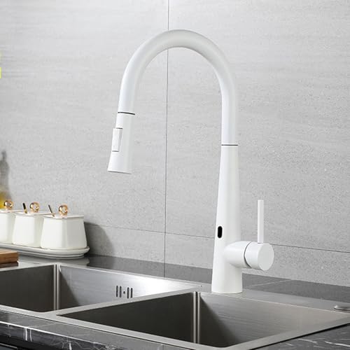 XJTNLB Küchenarmatur Infrarot 360 Wasserhahn Touch Sensor Küchenarmatur Ausziehbar mit Brause Küche Wasserhahn Schwenkbar Weiß von XJTNLB