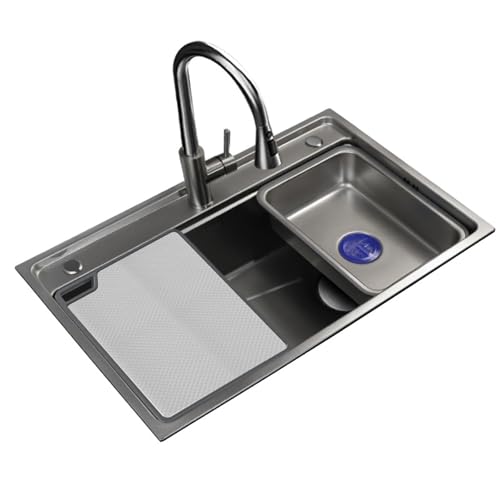 XJTNLB Küchenspüle 68 * 47 cm Waschbecken Küche Grau Einbauspüle Edelstahl mit Wasserhähne und Seifenspender Umfangreichem Zubehör von XJTNLB