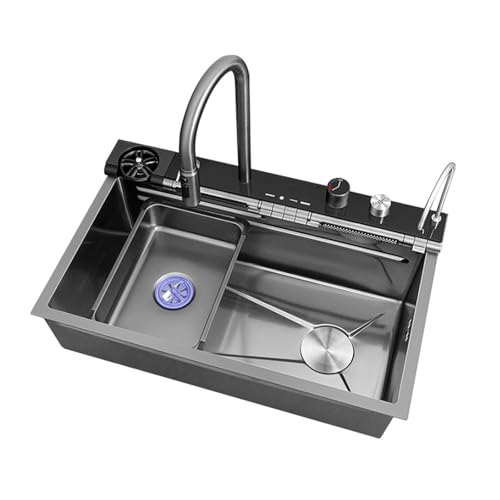 XJTNLB Küchenspüle Grauer Spüle Küche Wasserfall Waschbecken Küche Edelstahl mit Tassenwaschmaschine, Seifenspender und Thekenablauf XJTNLB Küchenspüle Grauer Spüle Küche Wasserfall Waschbecken Küche Edelstahl mit Tassenwaschmaschine, Seifenspender und Thekenablauf von XJTNLB