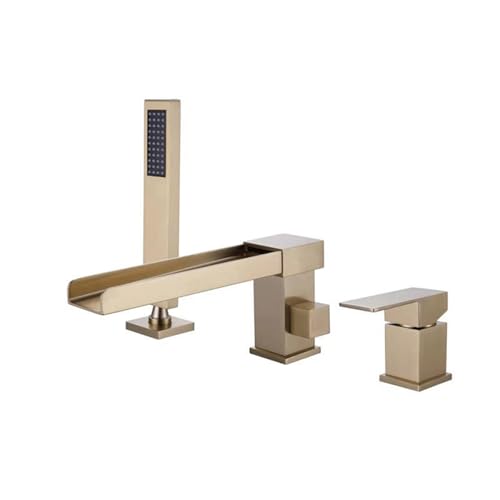 XJTNLB Mischbatterie Badewanne Wasserfall Gold Gebürstet Wannenarmatur mit Brause 3-Loch Duscharmatur Einhebelmischer mit Herausziehbarem Handbrause XJTNLB Mischbatterie Badewanne Wasserfall Gold Gebürstet Wannenarmatur mit Brause 3-Loch Duscharmatur Einhebelmischer mit Herausziehbarem Handbrause von XJTNLB