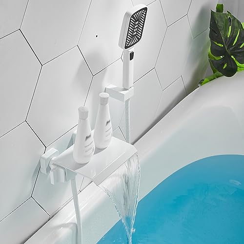 XJTNLB Mischbatterie Badewanne mit Brause Wasserhahn Wandmontage Badewannenarmatur Wasserfall mit 3 Modi Handbrause Weiß von XJTNLB
