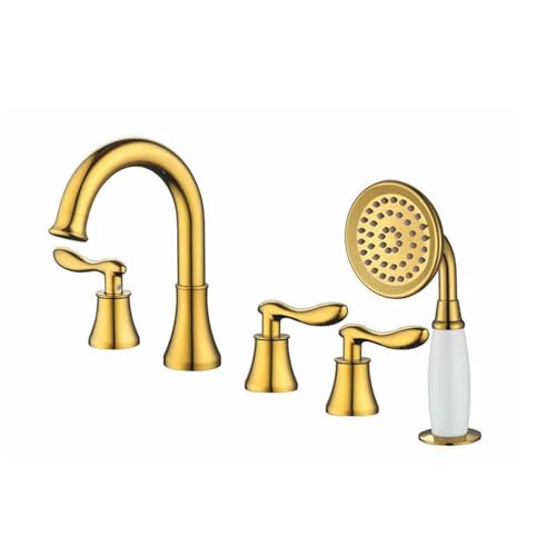 XJTNLB Mischbatterie Dusche Gold 4 Loch Badewannenarmatur mit Handbrause Wasserhahn Zweigriffarmatur Armatur Dusche Set XJTNLB Mischbatterie Dusche Gold 4 Loch Badewannenarmatur mit Handbrause Wasserhahn Zweigriffarmatur Armatur Dusche Set von XJTNLB