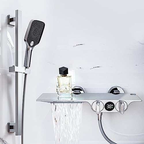 XJTNLB Mischbatterie Dusche und Wanne Badewannenarmatur mit Handbrause 3 Modi Wannenarmatur mit Handbrause mit Digitaler Bildschirm, Chrom, mit Duschstange XJTNLB Mischbatterie Dusche und Wanne Badewannenarmatur mit Handbrause 3 Modi Wannenarmatur mit Handbrause mit Digitaler Bildschirm, Chrom, mit Duschstange von XJTNLB