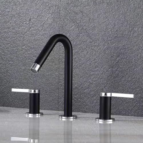 XJTNLB Moderner Wasserhahn Bad Waschtischarmatur 3 Loch Schwarz+Chrom 360° Drehbar Zweigriffarmatur Waschbecken mit Drei Anschlusslöcher XJTNLB Moderner Wasserhahn Bad Waschtischarmatur 3 Loch Schwarz+Chrom 360° Drehbar Zweigriffarmatur Waschbecken mit Drei Anschlusslöcher von XJTNLB