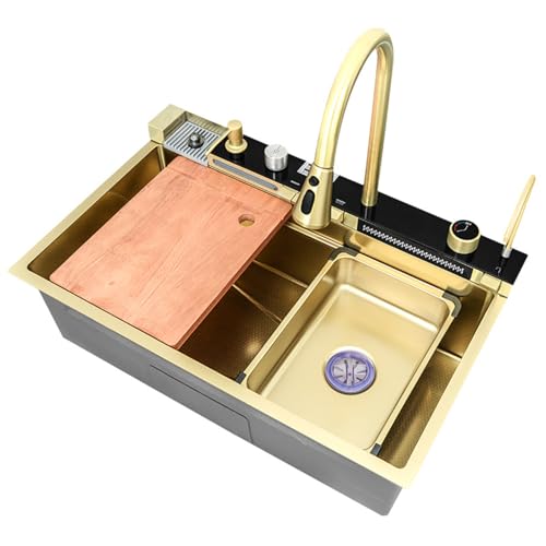 XJTNLB Multifunktionsspüle Küche Wasserfall Waschbecken Küche Gold mit Digitaler Led-Temperaturanzeige XJTNLB Multifunktionsspüle Küche Wasserfall Waschbecken Küche Gold mit Digitaler Led-Temperaturanzeige von XJTNLB
