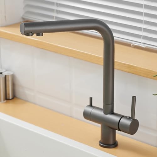 XJTNLB Osmose Wasserhahn 3 Wege Grau Küchenarmaturen 3 Wege mit Doppelgriff 360° Schwenkbarkeit 3 in 1 Spültischarmatur von XJTNLB
