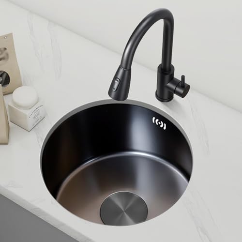 XJTNLB Spülbecken Edelstahl Rund 1 Becken Schwarz Edelstahlspüle 1 Becken Einbauspüle in 41 X 41 cm XJTNLB Spülbecken Edelstahl Rund 1 Becken Schwarz Edelstahlspüle 1 Becken Einbauspüle in 41 X 41 cm von XJTNLB
