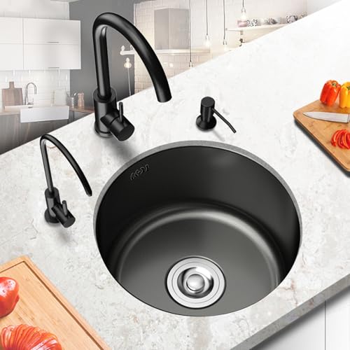 XJTNLB Spülbecken Küche Edelstahl Rund 28 cm Waschbecken Schwarz Küche 1 Becken Küchenspüle Edelstahl XJTNLB Spülbecken Küche Edelstahl Rund 28 cm Waschbecken Schwarz Küche 1 Becken Küchenspüle Edelstahl von XJTNLB
