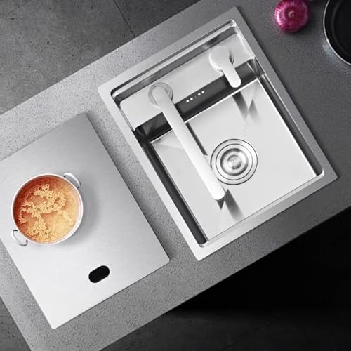 XJTNLB Spülbecken Küche Rechteckig 1 Becken Spüle Gebürsteter Edelstahl Einbauwaschbecken Küche mit Abdeckung Spülbecken Klein 30x40 von XJTNLB