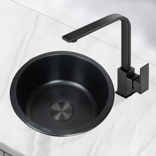 XJTNLB Spülbecken Rund 45 cm Spülbecken Schwarz Einbauwaschbecken Rund Schwarz Edelstahlspüle Einbauspüle Klein XJTNLB Spülbecken Rund 45 cm Spülbecken Schwarz Einbauwaschbecken Rund Schwarz Edelstahlspüle Einbauspüle Klein von XJTNLB