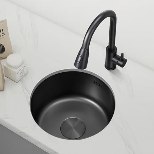 XJTNLB Spülbecken Schwarz Einbauwaschbecken Rund 32 cm Spülbecken Küche Rund Schwarz Spüle Camping Edelstahl XJTNLB Spülbecken Schwarz Einbauwaschbecken Rund 32 cm Spülbecken Küche Rund Schwarz Spüle Camping Edelstahl von XJTNLB