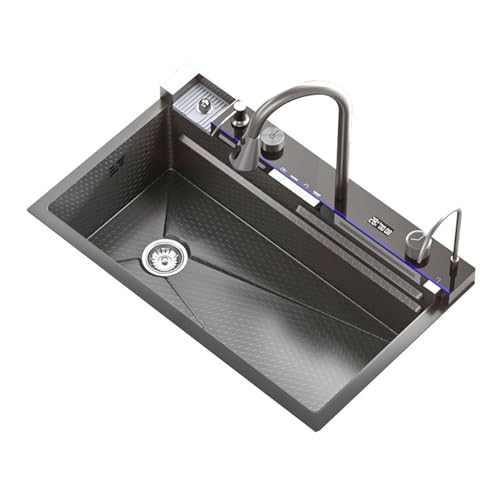XJTNLB Spüle Schwarz Wasserfall Multifunktionsspüle Küche Wasserfall mit Led-Display Tassenwaschmaschine und Thekenablauf,75 * 45 cm XJTNLB Spüle Schwarz Wasserfall Multifunktionsspüle Küche Wasserfall mit Led-Display Tassenwaschmaschine und Thekenablauf,75 * 45 cm von XJTNLB