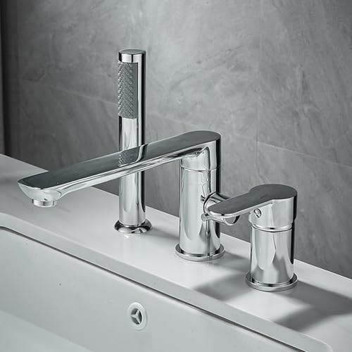 XJTNLB Wannenarmatur 3 Loch Badewannenarmatur mit Handbrause Chrom Mischbatterie Badewanne mit 360°Drehbar Auslauf von XJTNLB