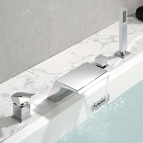 XJTNLB Wannenarmatur Chrom Wasserfall Armatur Badewanne 4 Loch Badewannenarmatur mit Handbrause Mischbatterie Dusche Set XJTNLB Wannenarmatur Chrom Wasserfall Armatur Badewanne 4 Loch Badewannenarmatur mit Handbrause Mischbatterie Dusche Set von XJTNLB